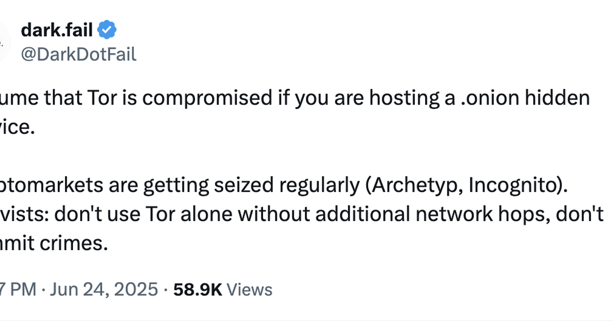 Is Tor Compromised? Reading Dark.fail’s Warning Carefully.